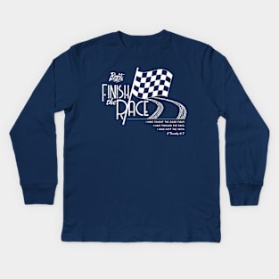 Checkered Flag, Finish the Race (flat white) Kids Long Sleeve T-Shirt